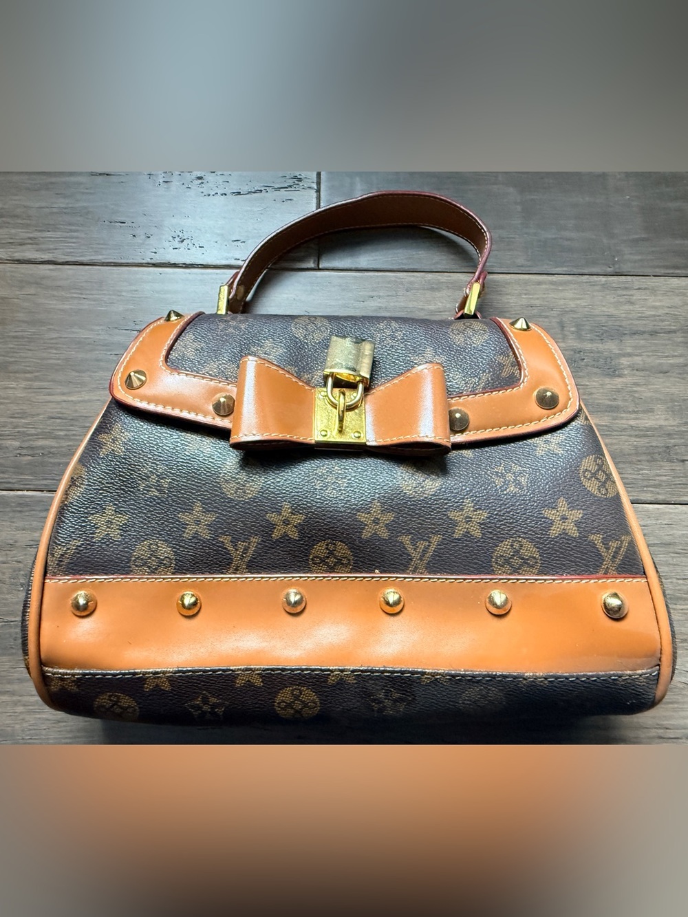 Brown Monogram Bow Accent Top Handle Bag - Picture 3 of 6